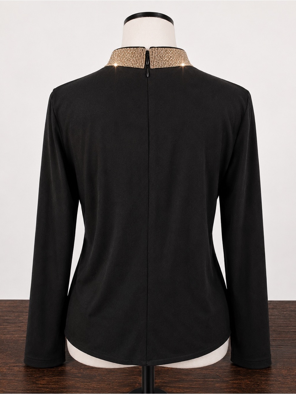 NWT Cache XL Black Rhinestone Mock Neck Blouse Discontinued Brand - Picture 6 of 11